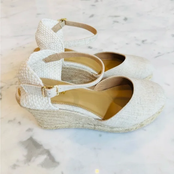 Preowned Women’s J. Crew Cream/Tan Espadrille Shoes with Ankle Strap Size 6 - Picture 2 of 5